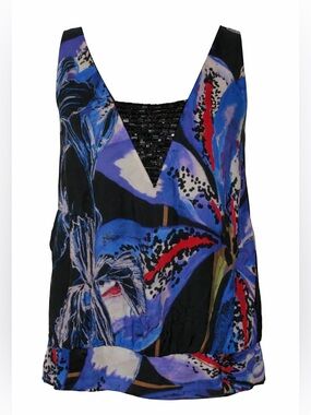 Anthropology Leifsdottir black/blue beaded silk top, size 0